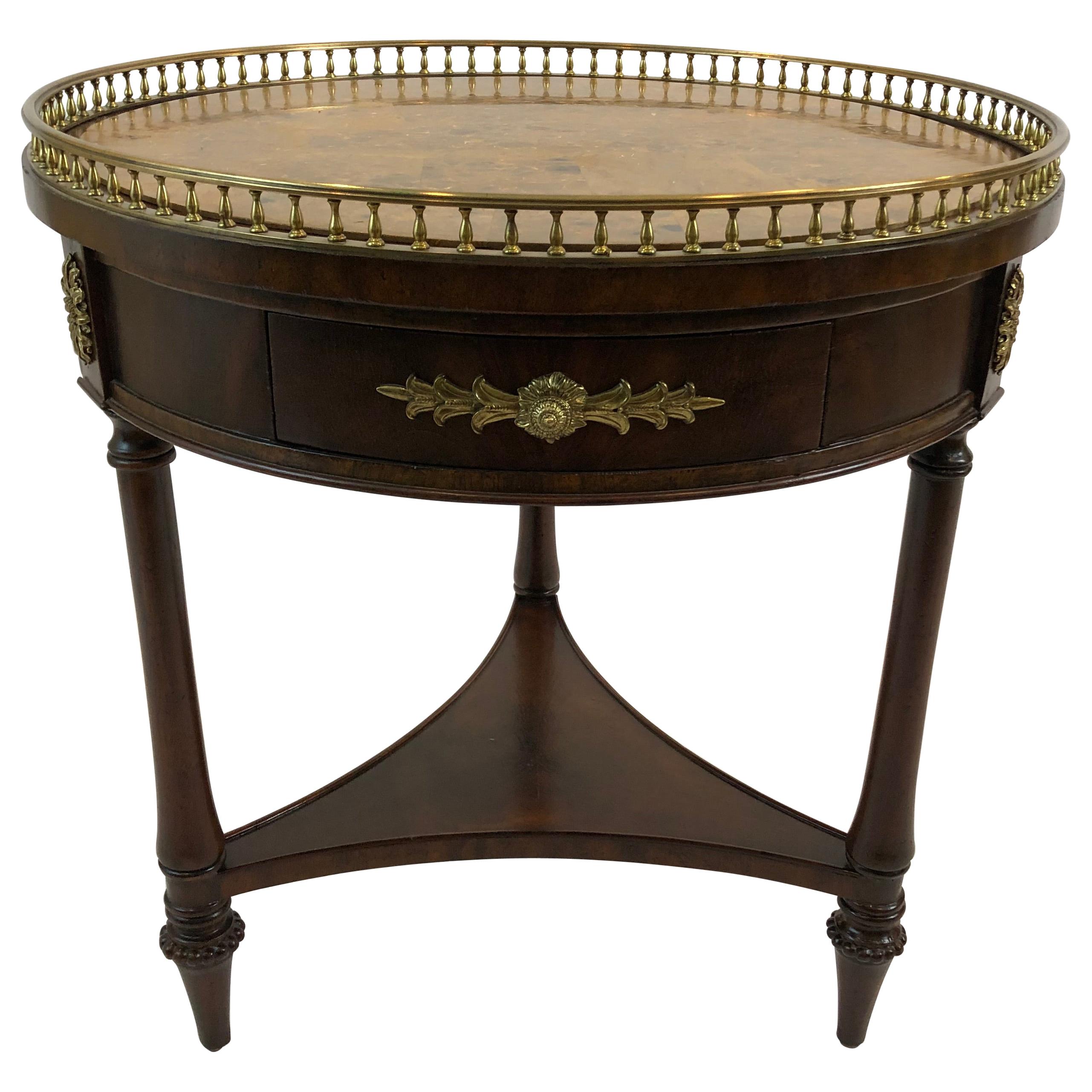 Elegant 3 Drawer Round Side Table with Faux Marble Top For Sale