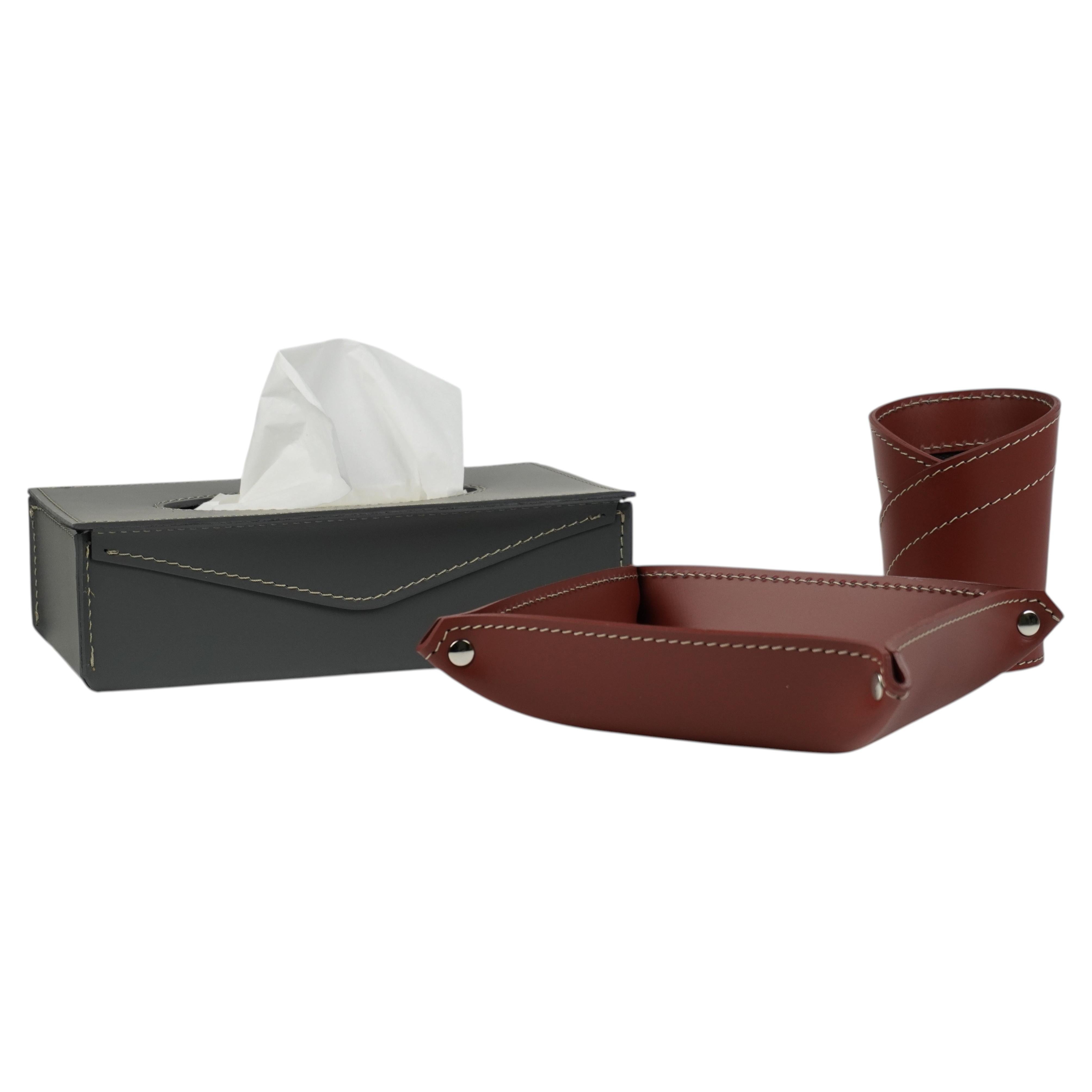 Elegant 3-Pieces Regenerated Leather Desk Set TRINY