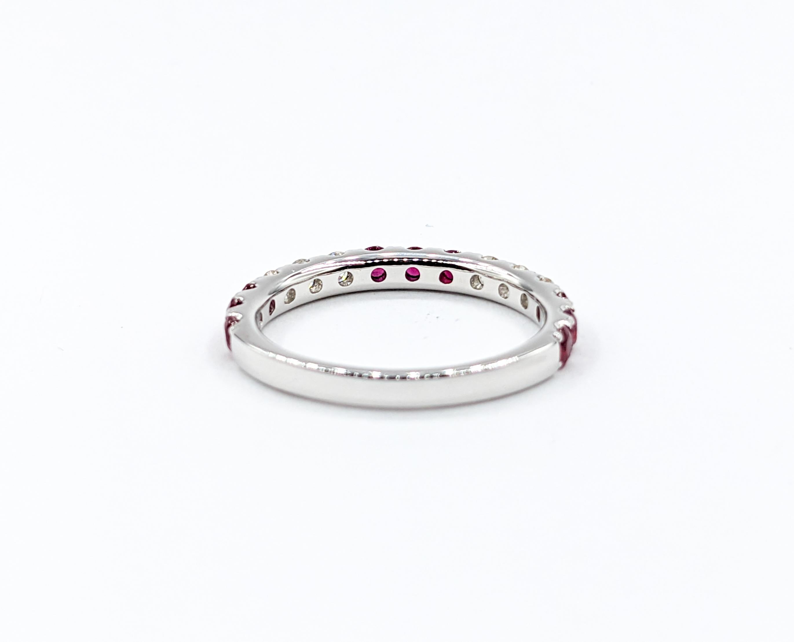 Women's Elegant 3-Stone Pattern Diamond & Ruby Bridal Ring For Sale