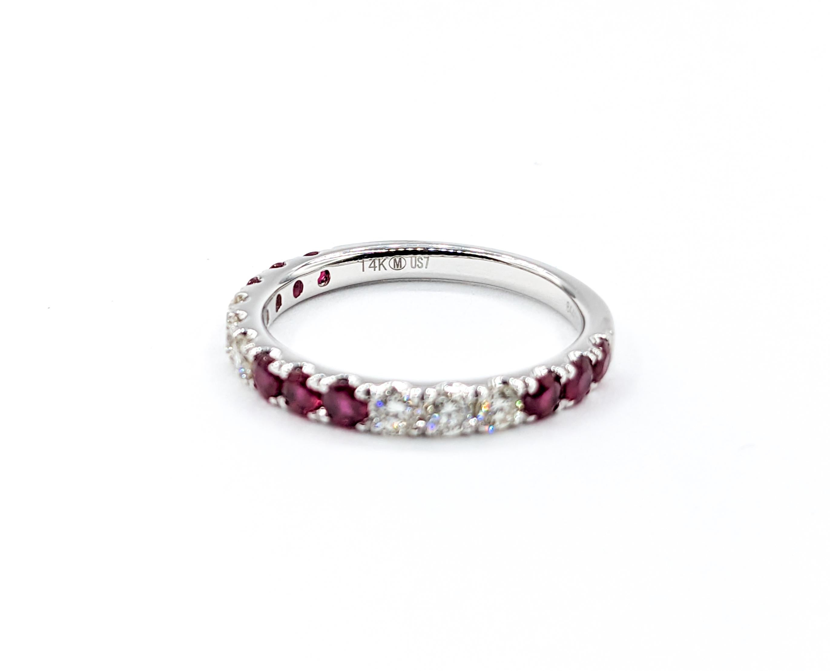 Elegant 3-Stone Pattern Diamond & Ruby Bridal Ring For Sale 1