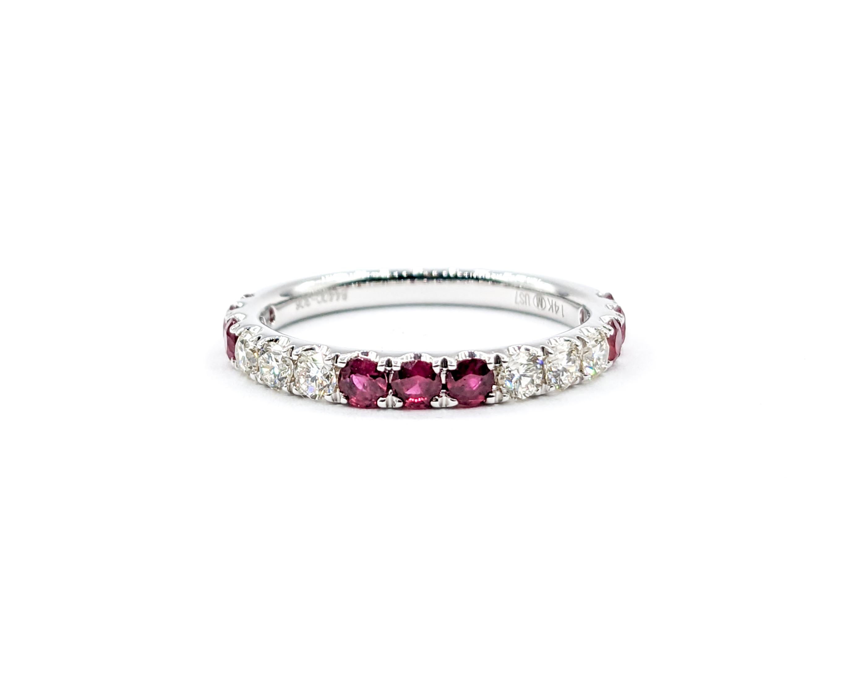 Elegant 3-Stone Pattern Diamond & Ruby Bridal Ring For Sale 2