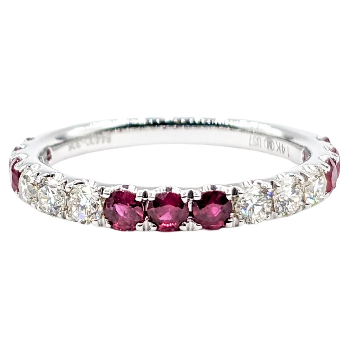 Elegant 3-Stone Pattern Diamond & Ruby Bridal Ring For Sale