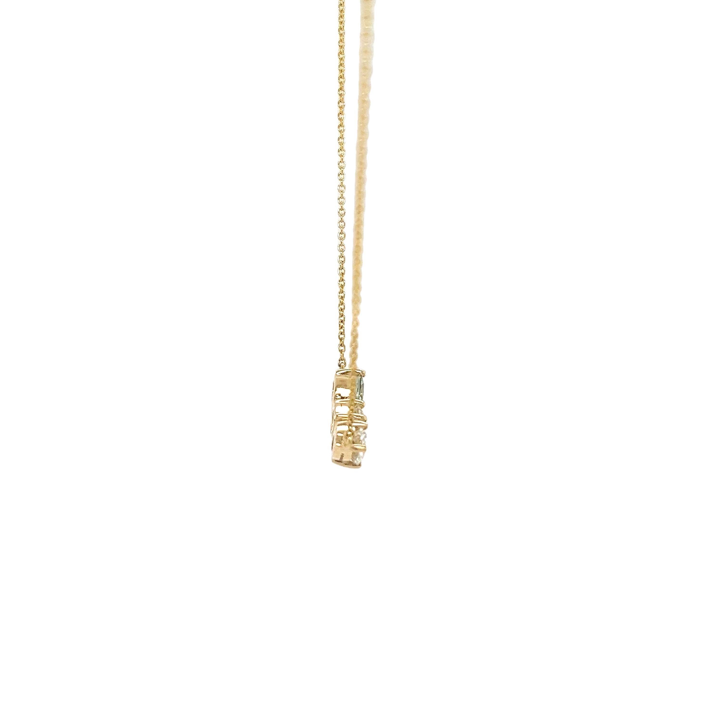 An Elegant 3 Stone Pendant Diamond & Green Sapphire 
Set In 14ct Yellow Gold is a beautiful and unique piece of jewellery. 
The combination of a diamond and green sapphires can symbolize purity, 
wisdom, and renewal. The three-stone design adds an