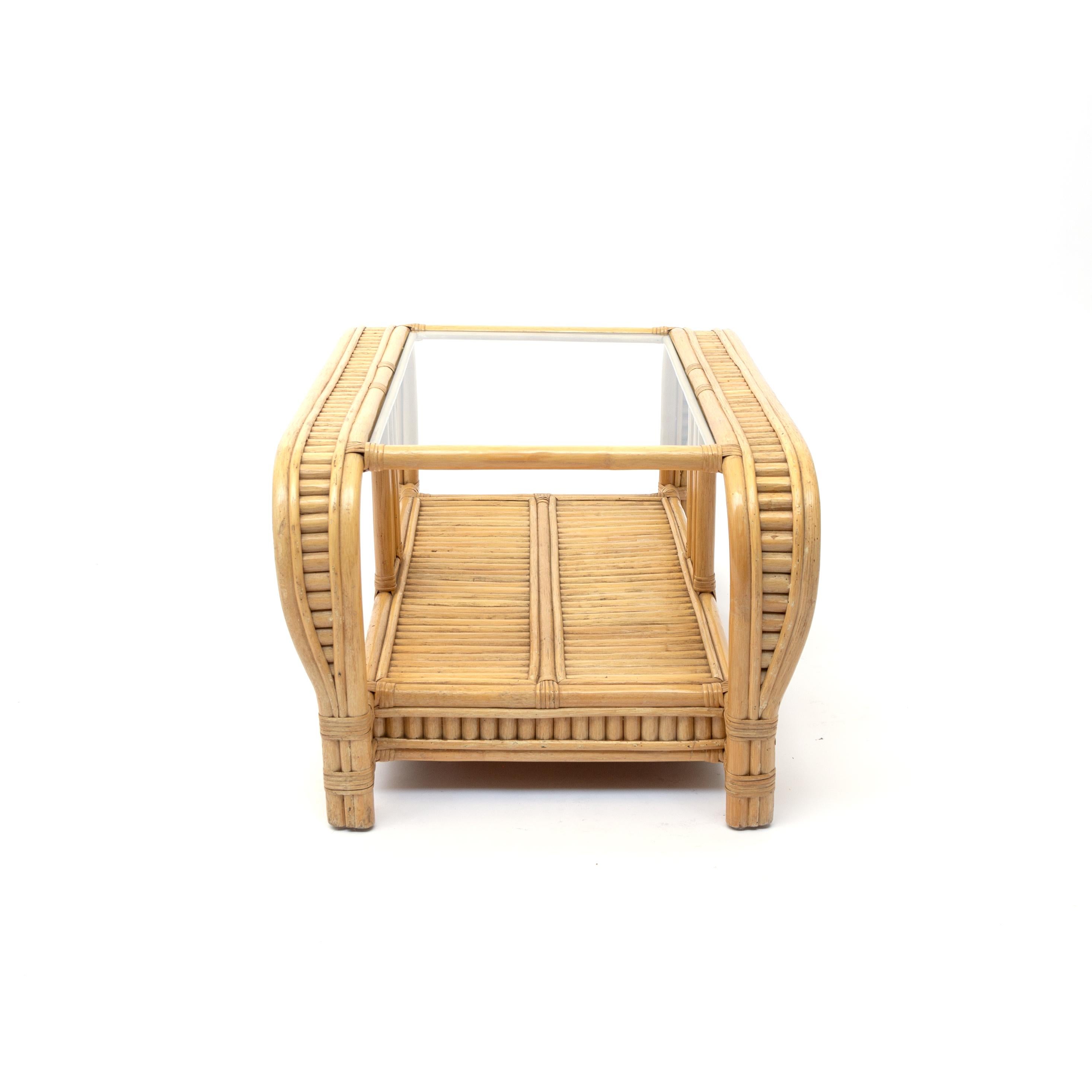 Mid-Century Modern Elegant 3-Strand French Riviera Vintage Bamboo Coffee Table, 1970s