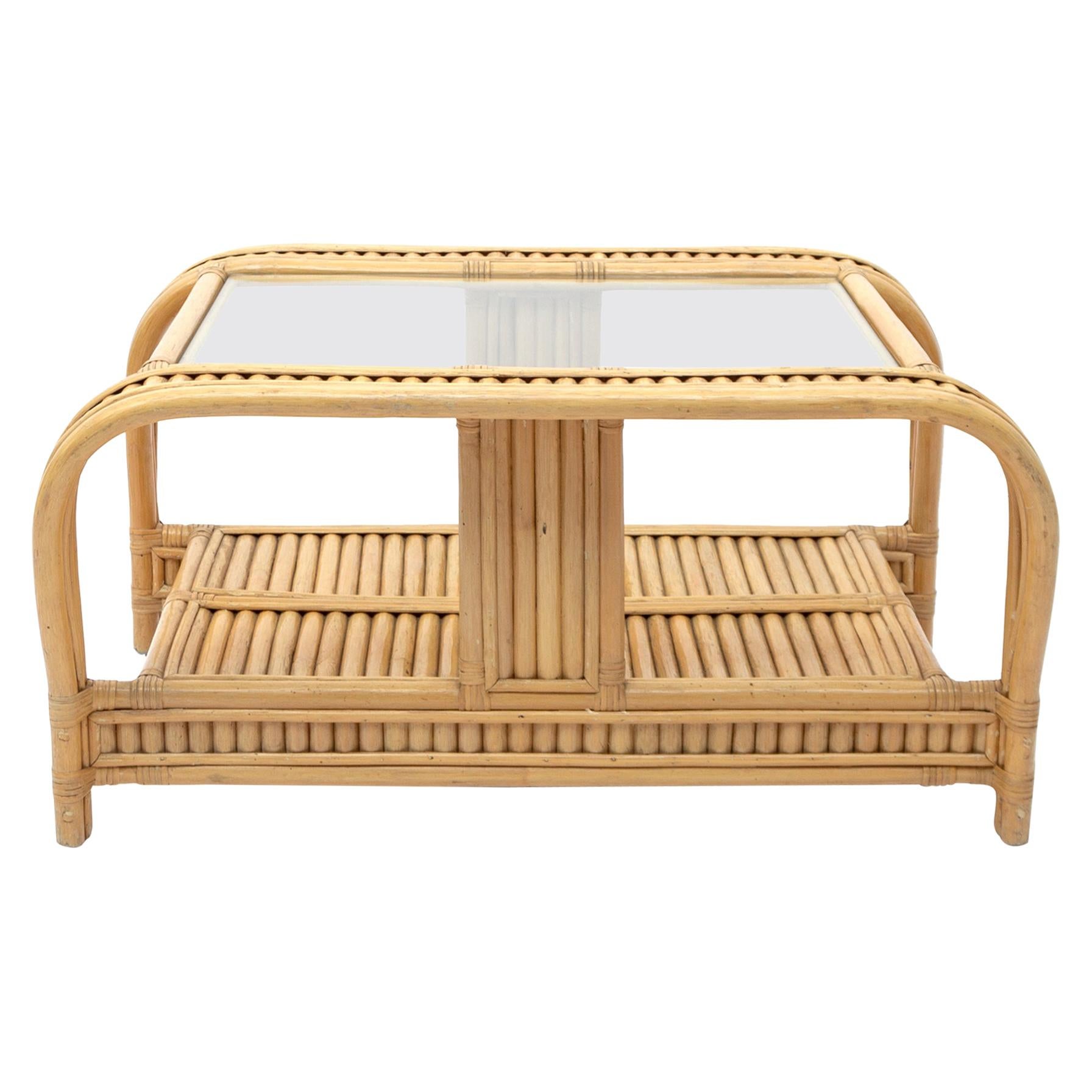 Elegant 3-Strand French Riviera Vintage Bamboo Coffee Table, 1970s