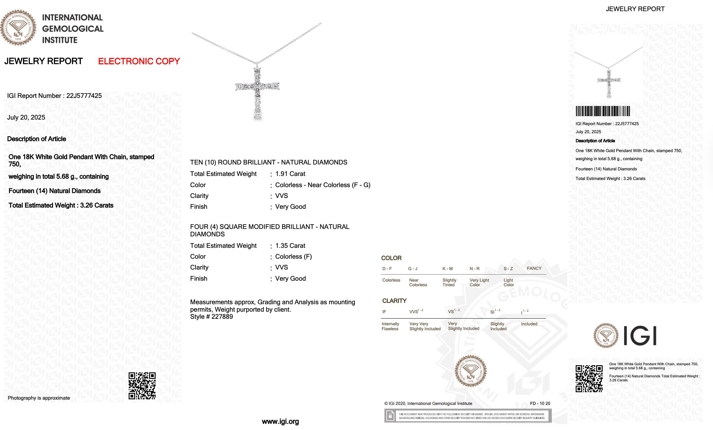 Women's Elegant 3.26ct Diamonds Necklace with Cross Pendant in 18k White Gold For Sale