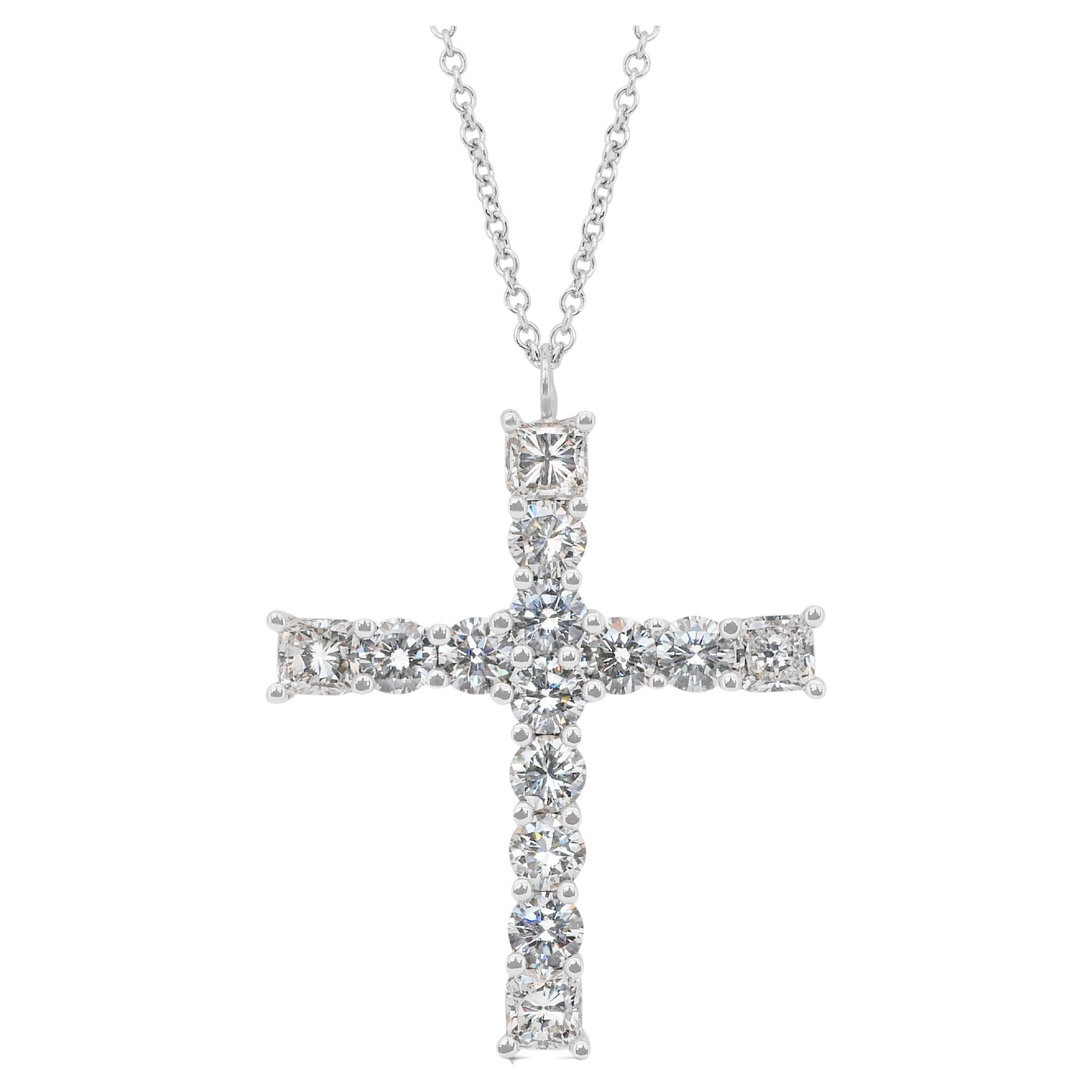 Elegant 3.26ct Diamonds Necklace with Cross Pendant in 18k White Gold
