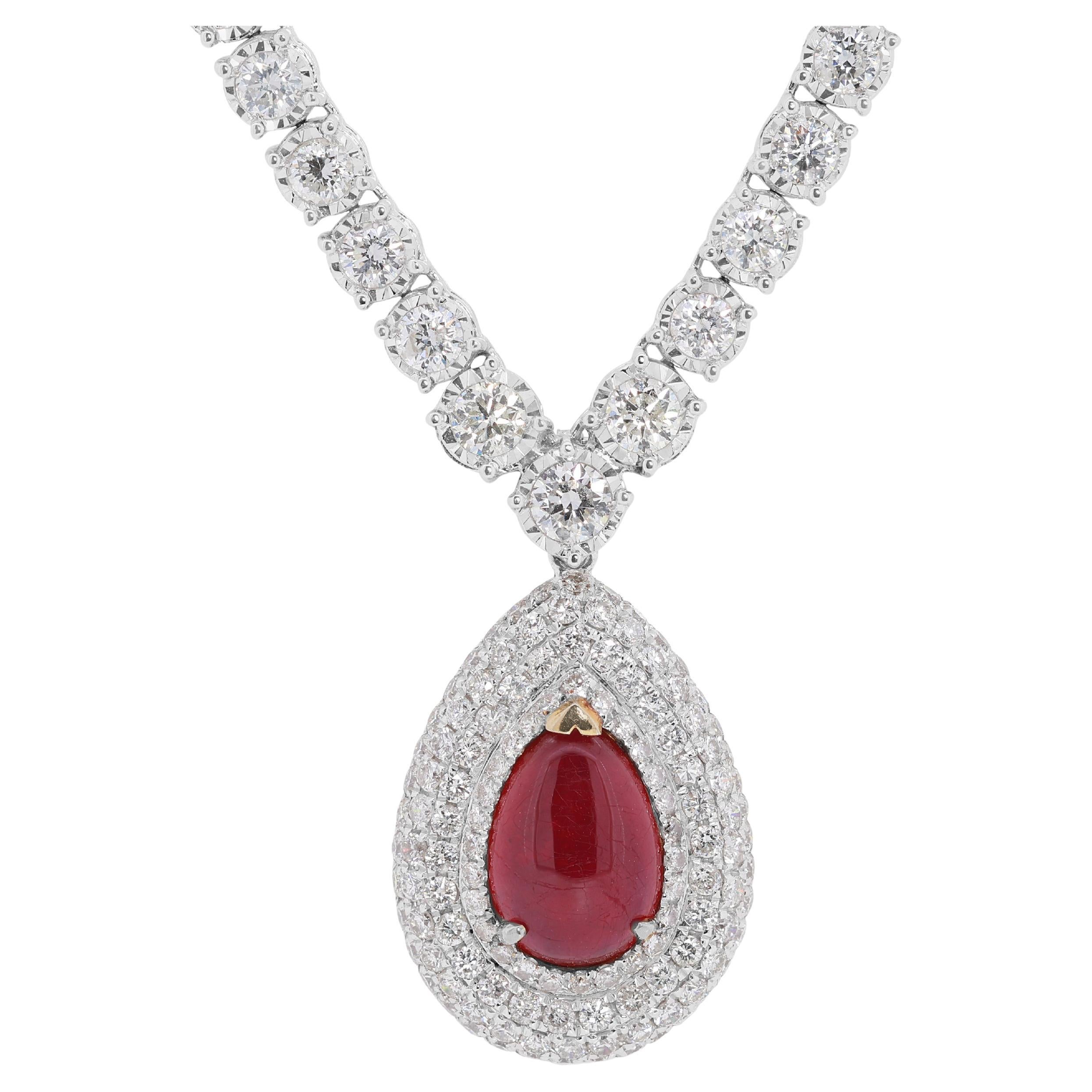 Élégant collier en or blanc 18 carats avec rubis de 3,52 carats et 215 points de diamants