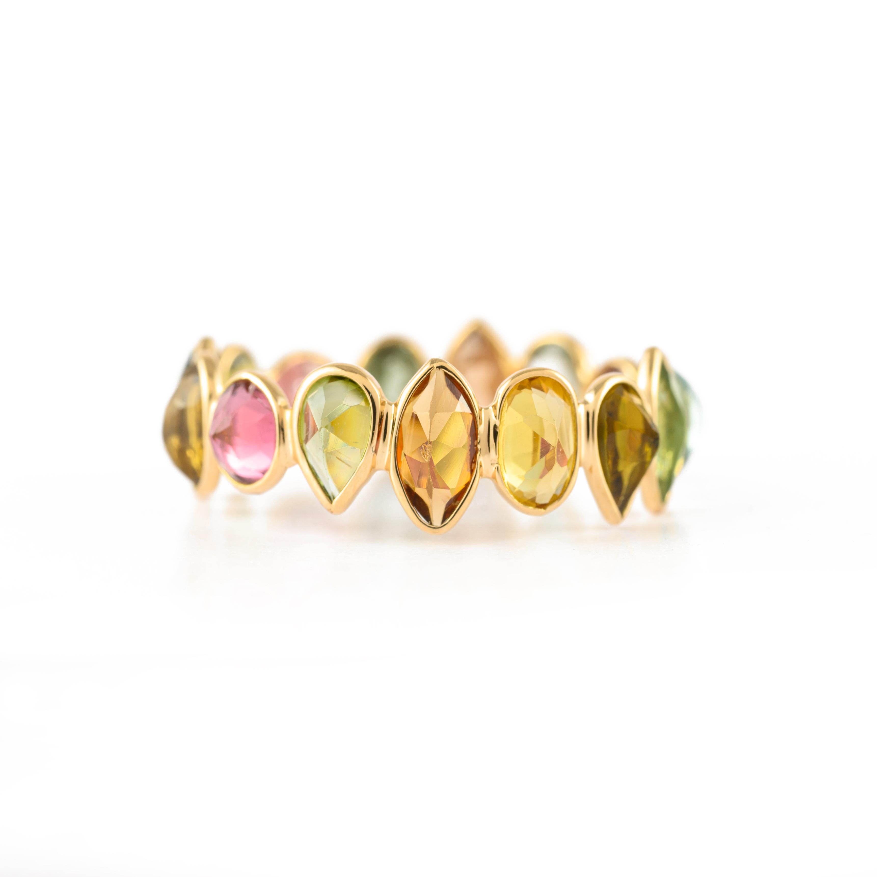 For Sale:  Elegant 3.64ct Multi Tourmaline Full Eternity Band Ring in 18k Solid Yellow Gold 4