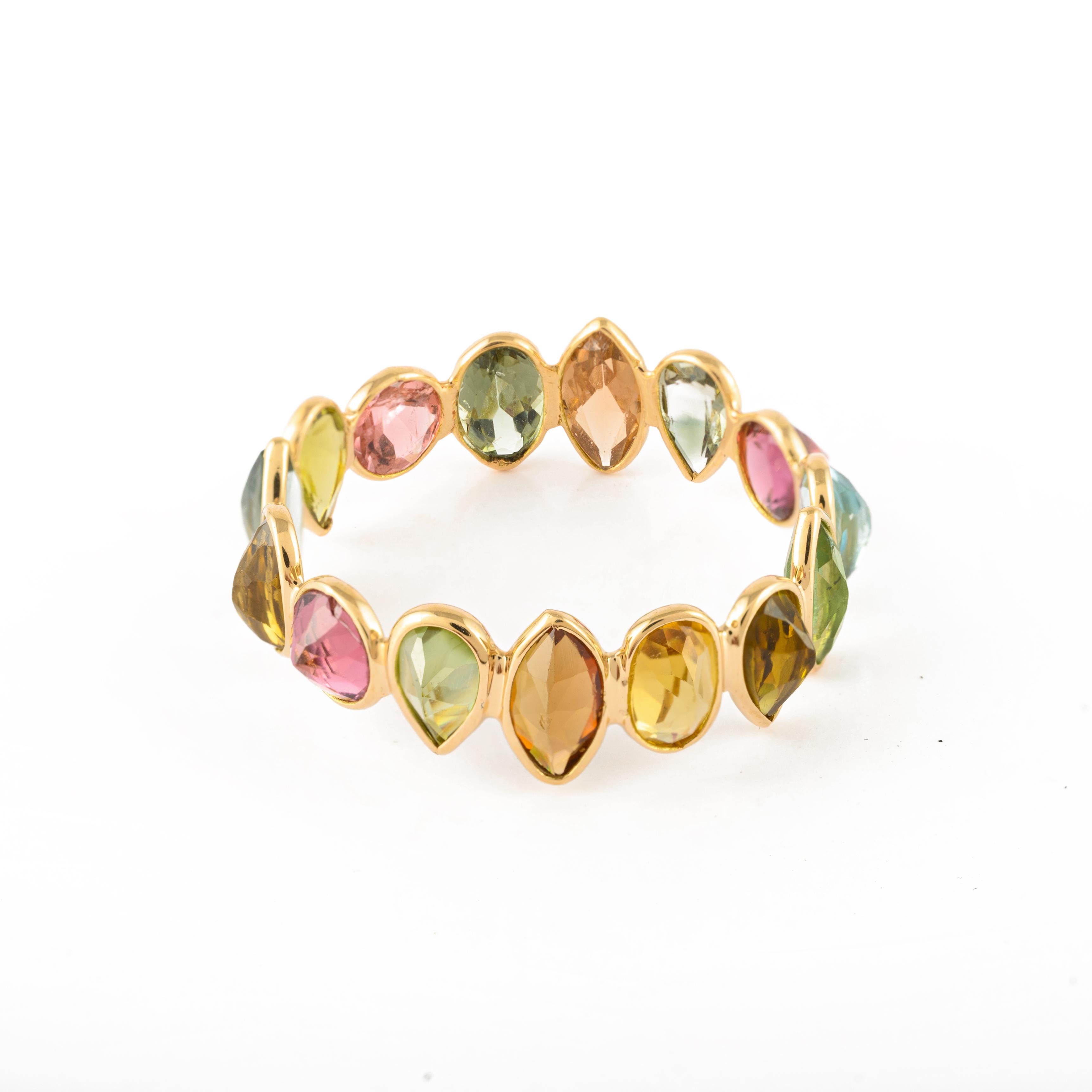 For Sale:  Elegant 3.64ct Multi Tourmaline Full Eternity Band Ring in 18k Solid Yellow Gold 7