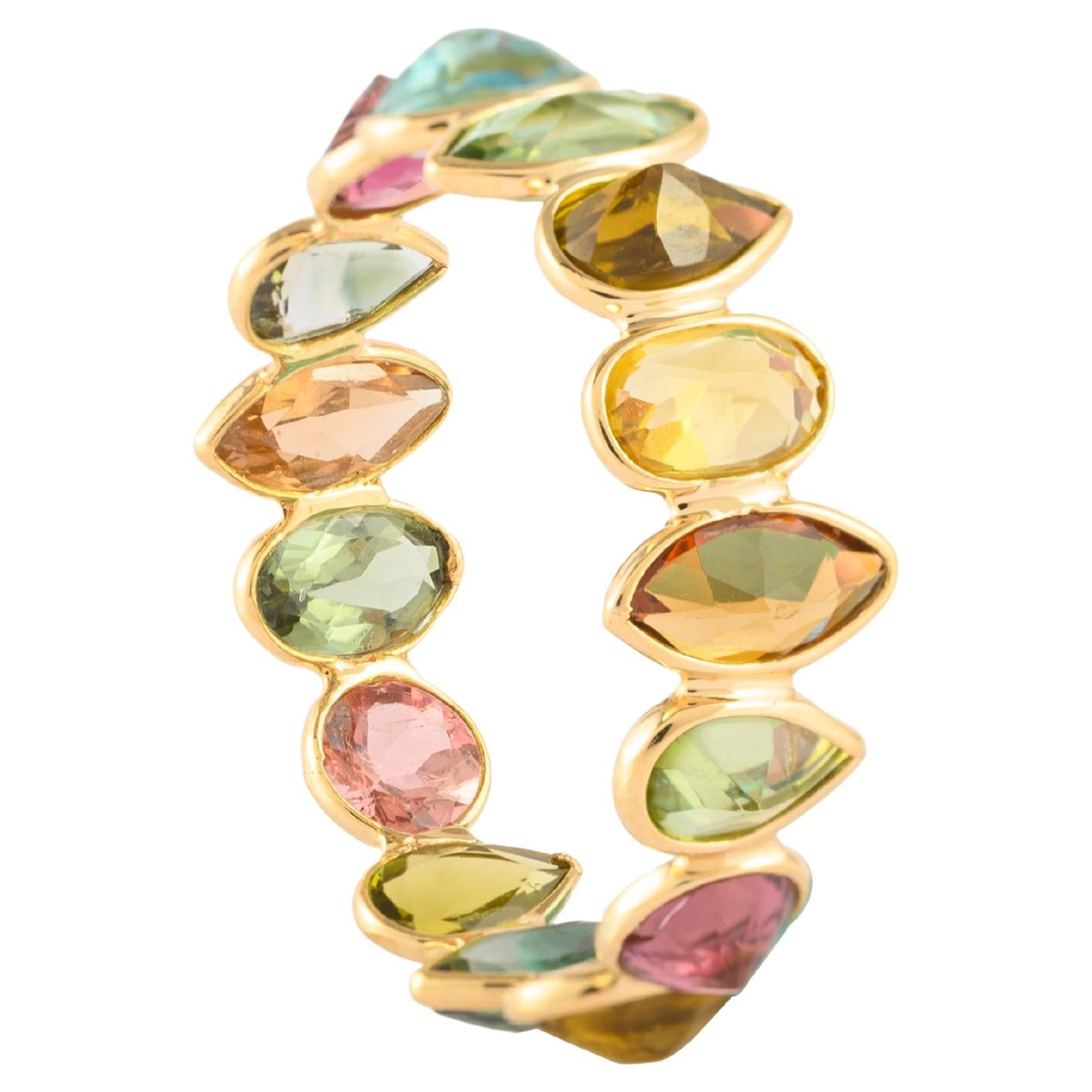 For Sale:  Elegant 3.64ct Multi Tourmaline Full Eternity Band Ring in 18k Solid Yellow Gold