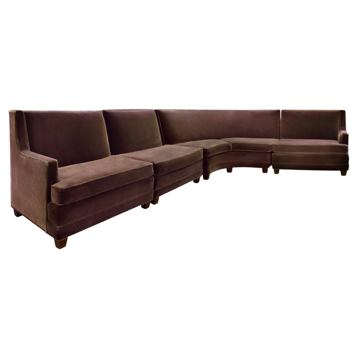 Elegant 4-Piece Modular Sofa in Mohair with Mahogany Legs 1940s For Sale