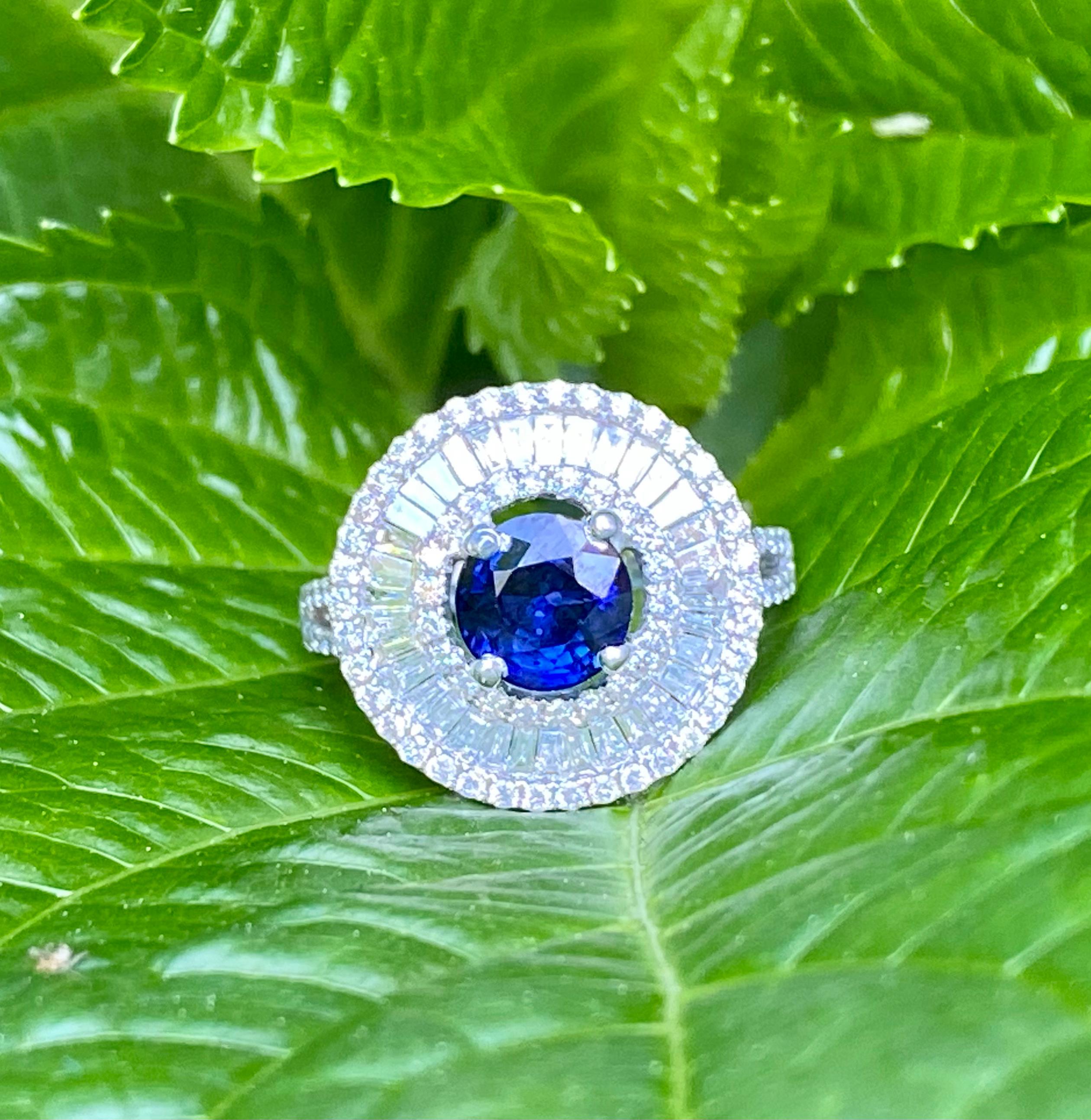 Art Deco Elegant 4.04 Carat Sapphire and Diamond Ballerina Design White Gold Ring