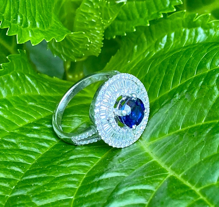 Round Cut Elegant 4.04 Carat Sapphire and Diamond Ballerina Design White Gold Ring