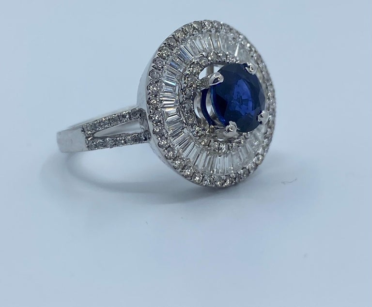 Elegant 4.04 Carat Sapphire and Diamond Ballerina Design White Gold Ring In Excellent Condition In Tustin, CA