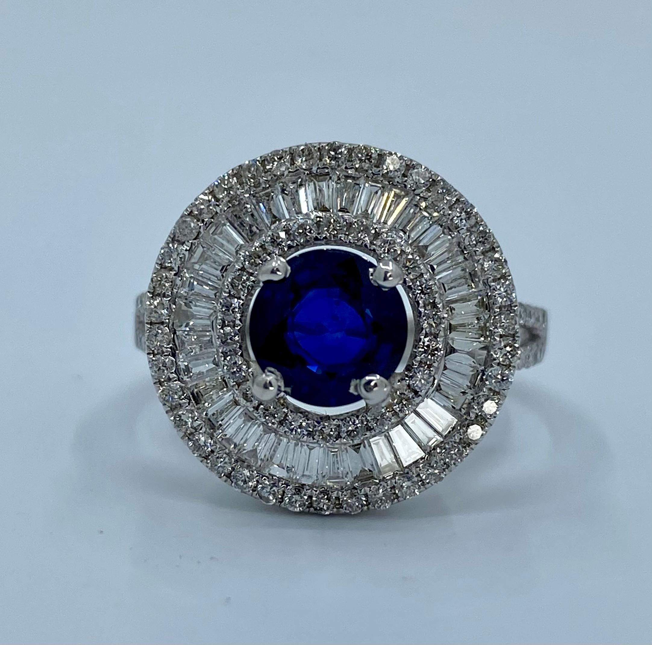 Elegant 4.04 Carat Sapphire and Diamond Ballerina Design White Gold Ring 1