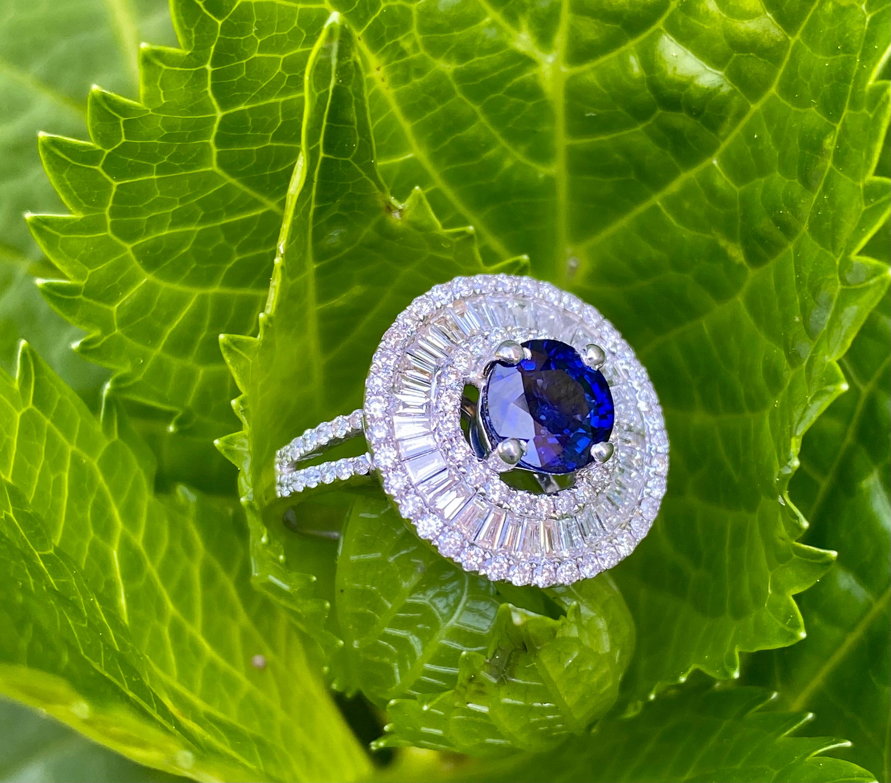 Elegant 4.04 Carat Sapphire and Diamond Ballerina Design White Gold Ring 3