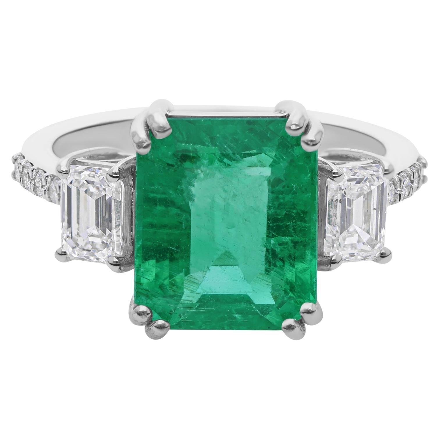 Elegant 4.10Ct Emerald and Diamond Halo Engagement Ring In 18k White Gold