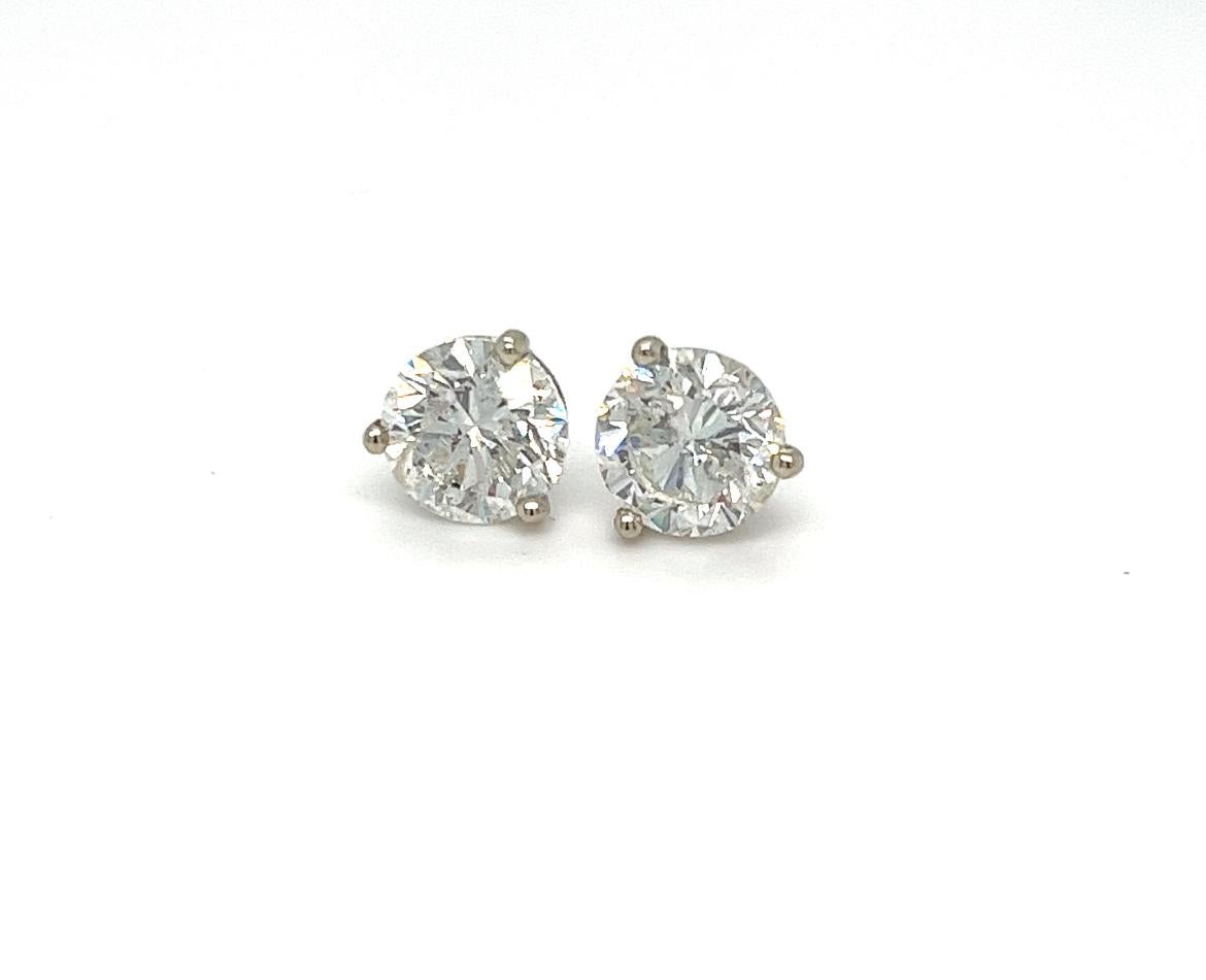 Elegant 4.12 Carat Total Round Natural Diamond Stud Earrings - Timeless Beauty! For Sale 4