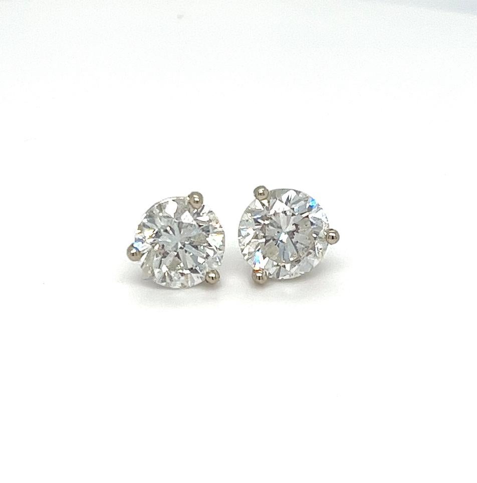 Round Cut Elegant 4.12 Carat Total Round Natural Diamond Stud Earrings - Timeless Beauty! For Sale