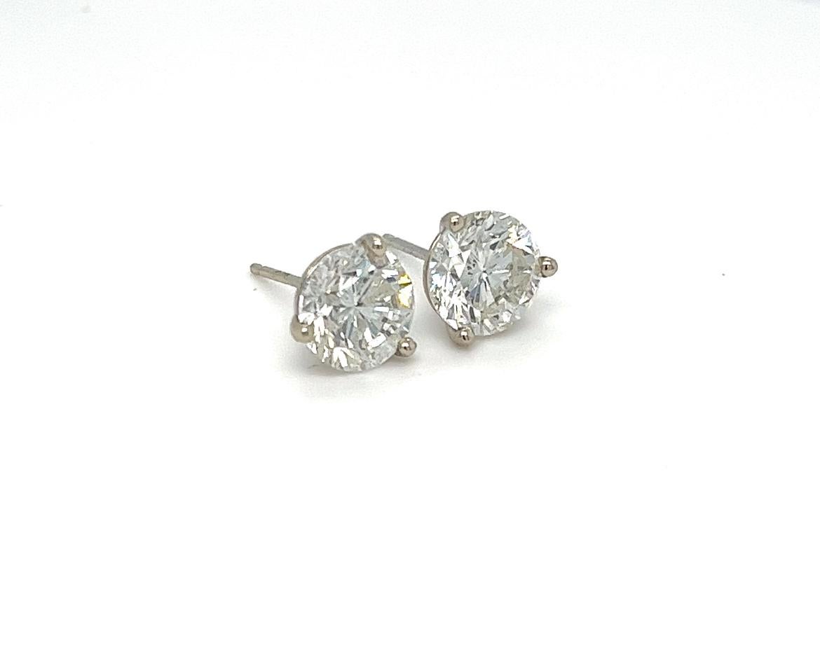 Elegant 4.12 Carat Total Round Natural Diamond Stud Earrings - Timeless Beauty! For Sale 3
