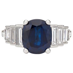 Elegant 4.21 Carat Unheated Sapphire and Diamond Platinum Ring