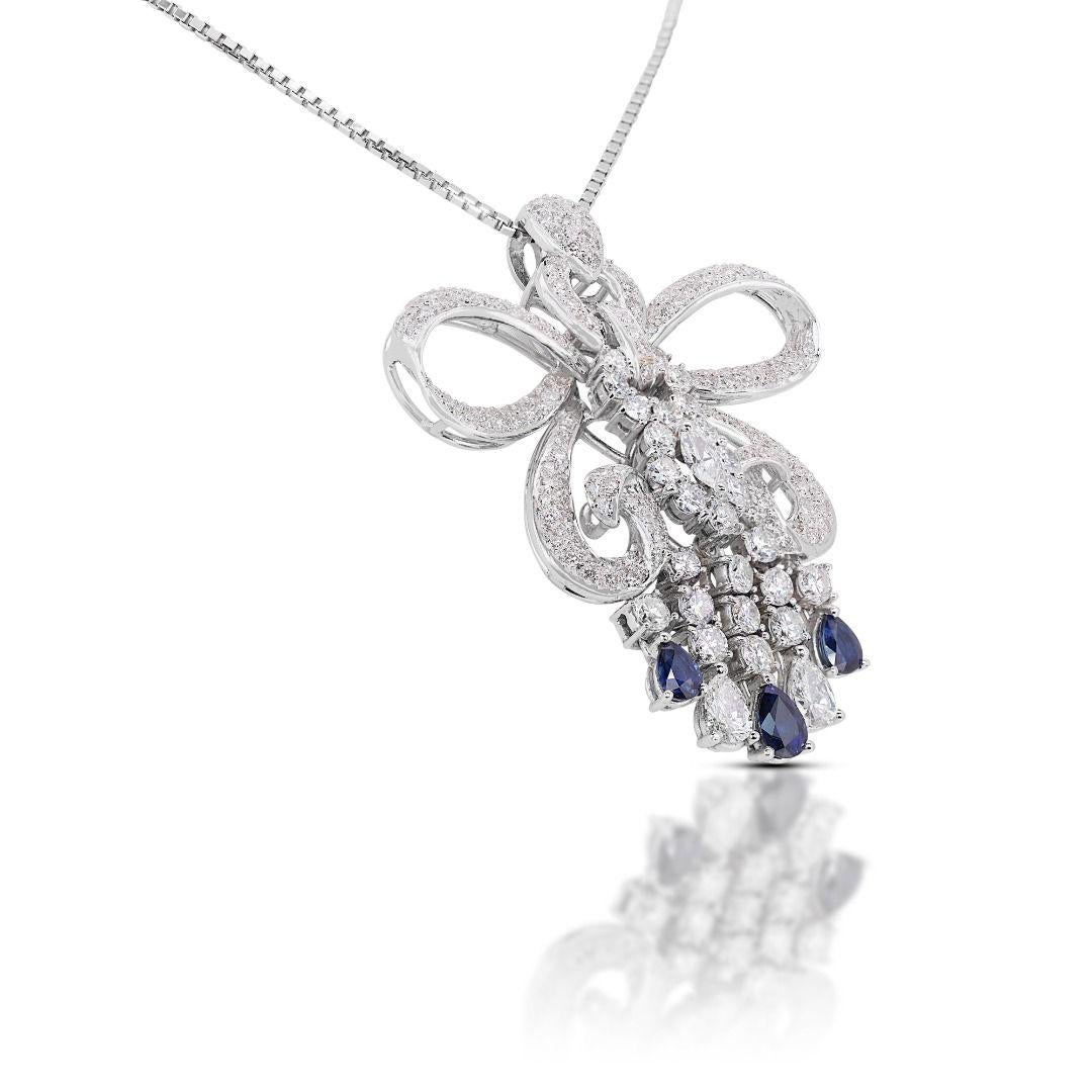 Marquise Cut Elegant 4.34ct Sapphire and Diamond Butterfly Pendant (Chain Not Included) For Sale