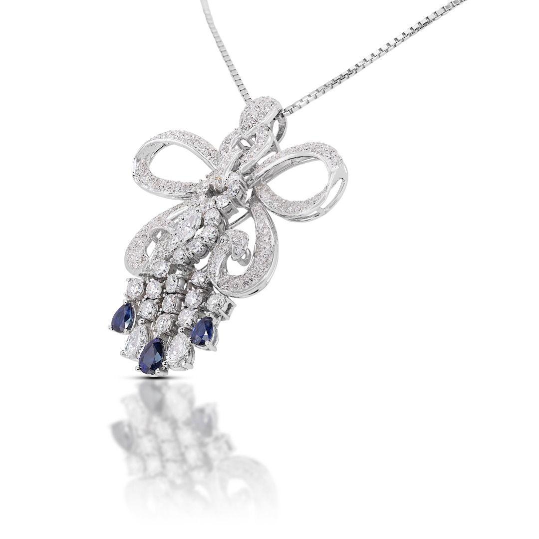 Elegant 4.34ct Sapphire and Diamond Butterfly Pendant (Chain Not Included) In New Condition For Sale In רמת גן, IL