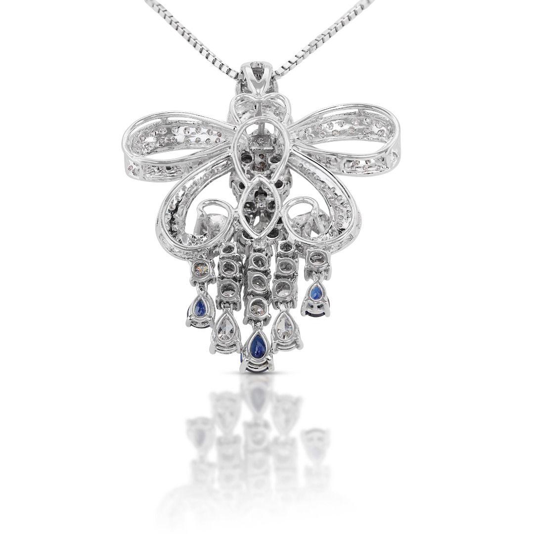 Elegant 4.34ct Sapphire and Diamond Butterfly Pendant (Chain Not Included) For Sale 1