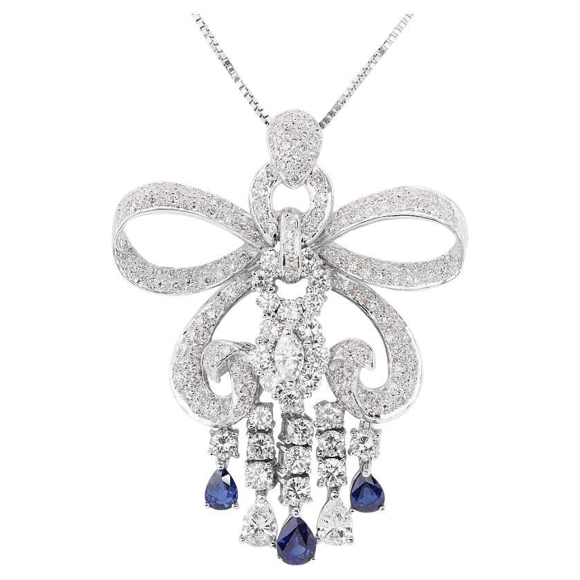 Elegant 4.34ct Sapphire and Diamond Butterfly Pendant (Chain Not Included) For Sale