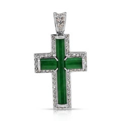 Elegant 4.4ct Jades and Diamonds Pendant in 18K White Gold - Chain not included