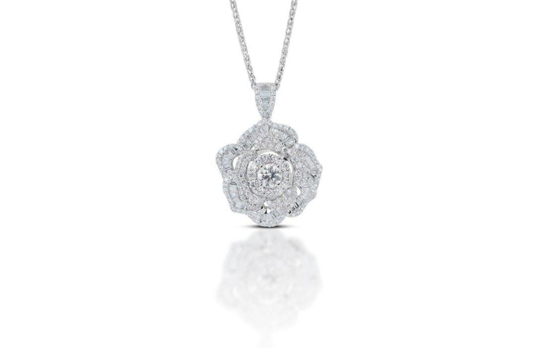Dazzle with Exquisite Elegance og this 4.66 Carat Diamond Necklace. Own a masterpiece of brilliance with this stunning necklace featuring a captivating 2.56 carat round brilliant natural diamond pieces. Surrounded by a halo of 2.1 carats of