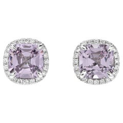 Elegant 4.81 Carat Lavender Spinel Cushion & Diamond Stud Earrings – Luxury Gift