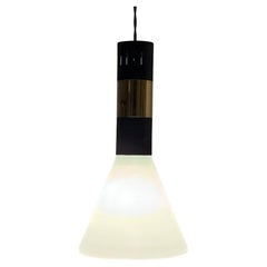Elegant 50s Lamp Stilnovo – Vintage Italian Brass and Opaline Glass Pendant