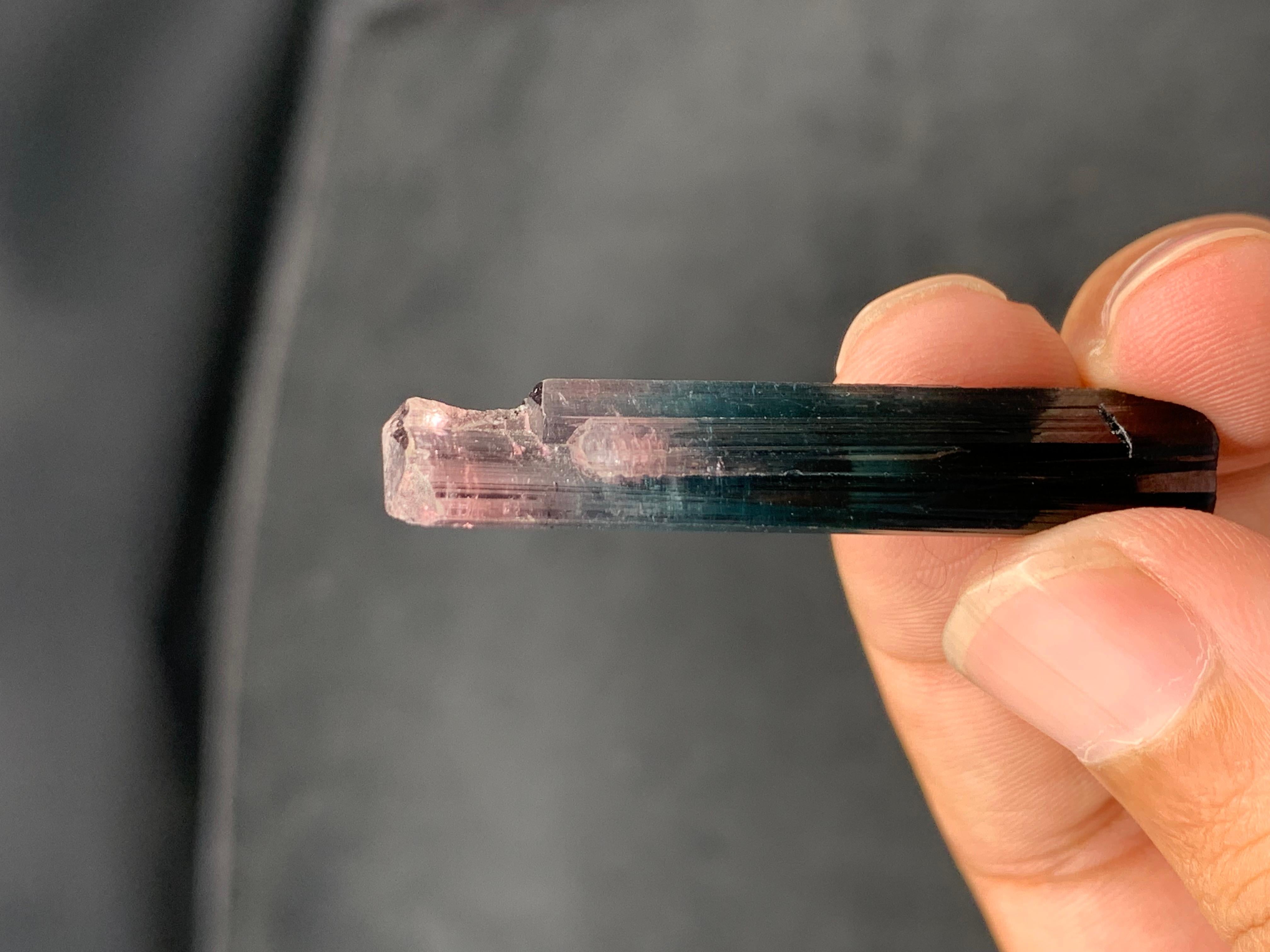 INFORMAZIONI SUL PRODOTTO:

Tipo di campione: Specimen di tormalina bicolore 
Peso: 5,94 grammi
Dimensioni: H. H. 4.6 x L. 0.8 x P. 0.7 cm 
Origine: Miniera di Paprook, provincia di Nuristan, Afghanistan
Trattamento: Nessuno

DESCRIZIONE: 

Ti
