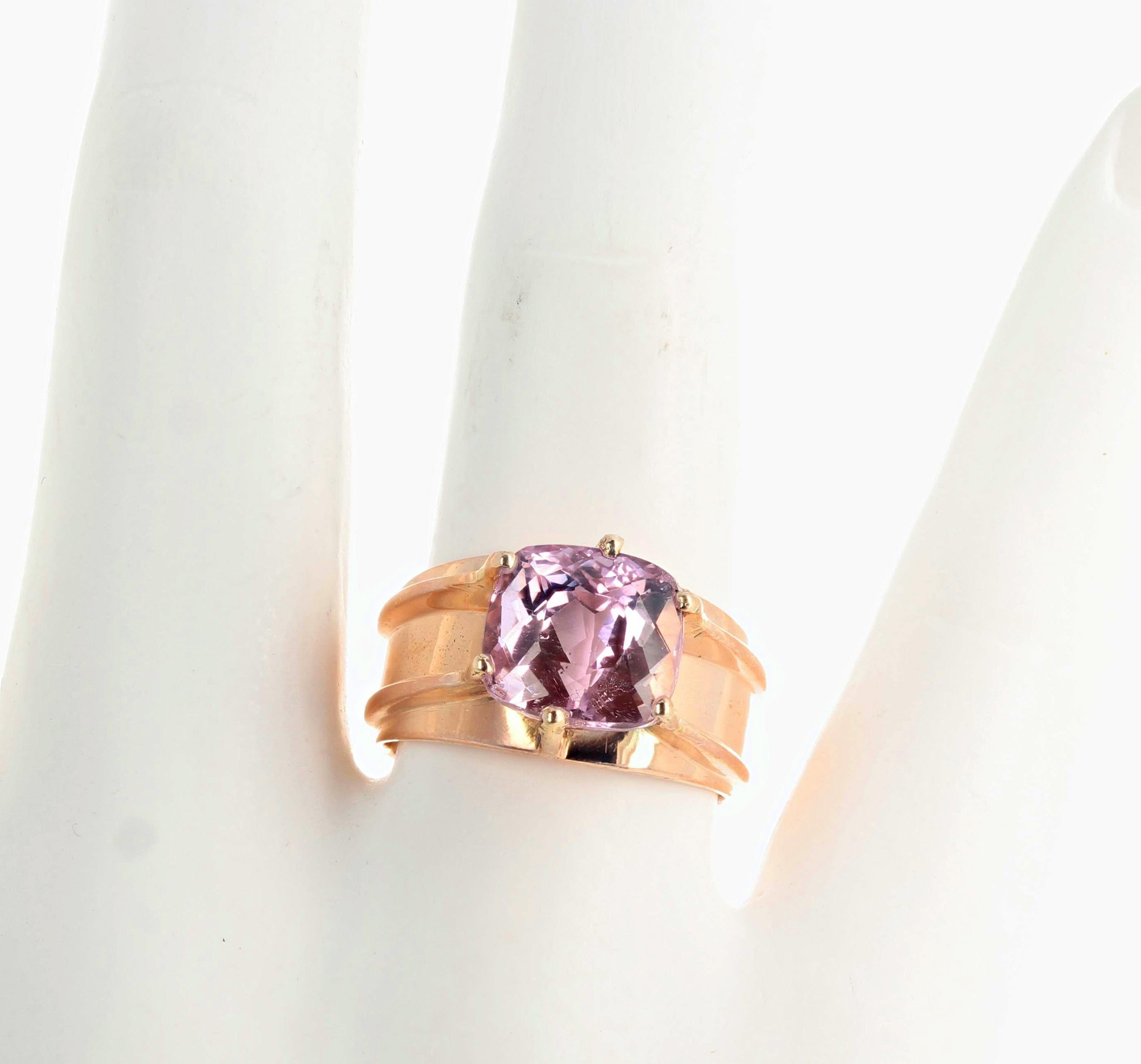 Cushion Cut AJD Fascinating Elegant 5.91 Ct Clear Kunzite Pink Gold Day to Evening Ring