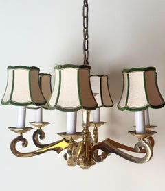 Eleganter 6-armiger Kronleuchter aus Messing von A. Leclaire & Schäfer, 1970er Jahre - Hollywood Regency