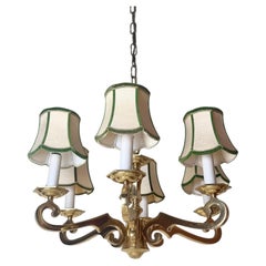 Eleganter 6-armiger Kronleuchter aus Messing von A. Leclaire & Schäfer, 1970er Jahre - Hollywood Regency