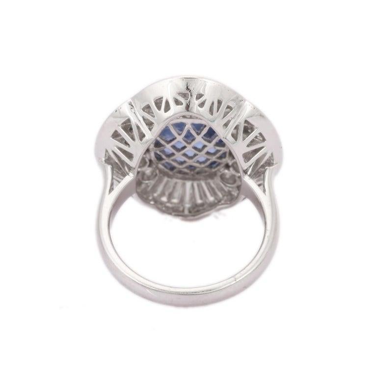 En vente :  Elegant 6.43 Ct. Bague cocktail saphir bleu et diamant en or blanc massif 18kt 3