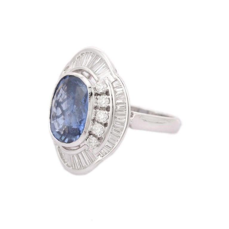 En vente :  Elegant 6.43 Ct. Bague cocktail saphir bleu et diamant en or blanc massif 18kt 7