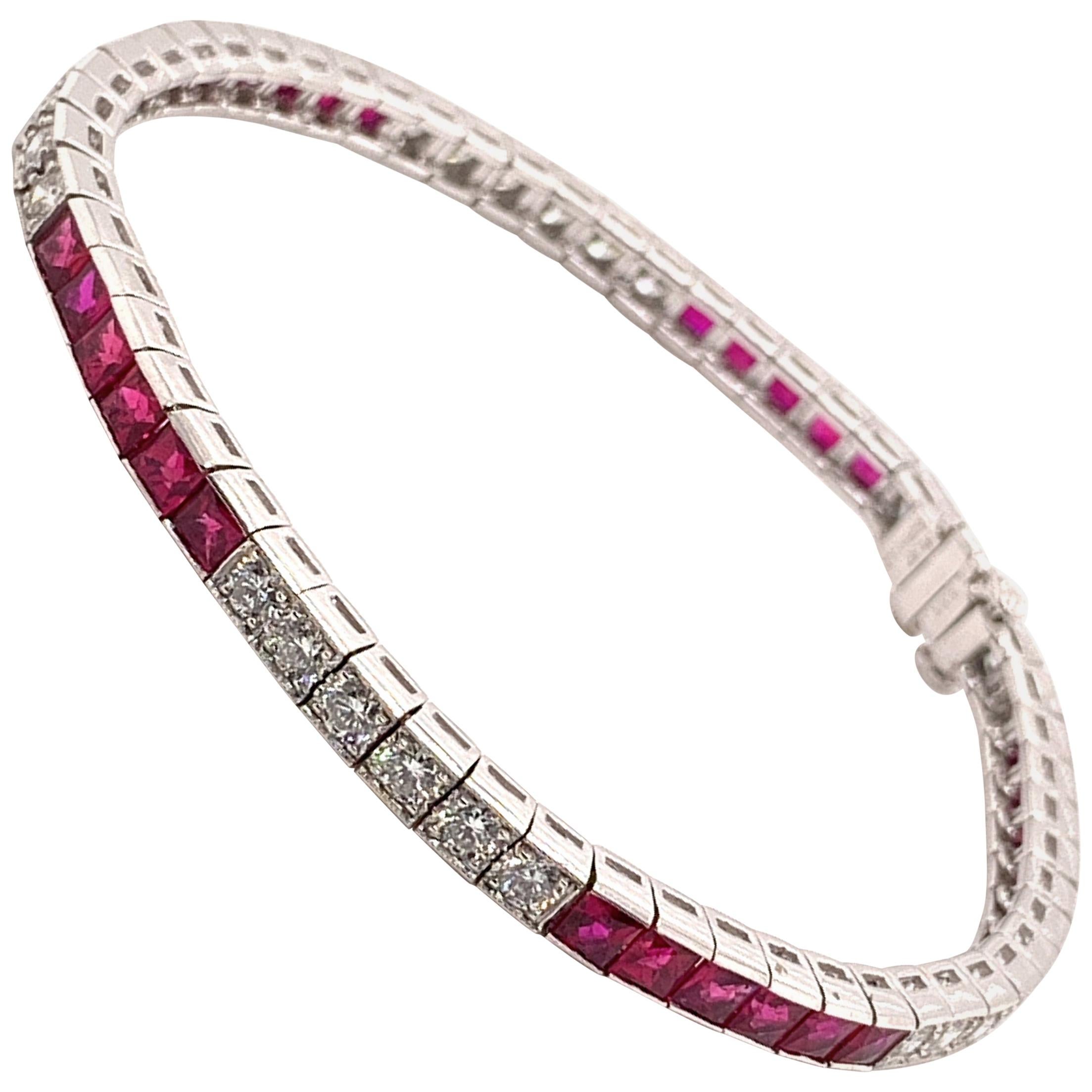 Elegant 6.73 Carat Platinum Ruby and Diamond Bracelet