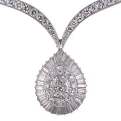 Elegant 7 Carat Diamond Set 18 Karat White Gold Pear Drop Necklace