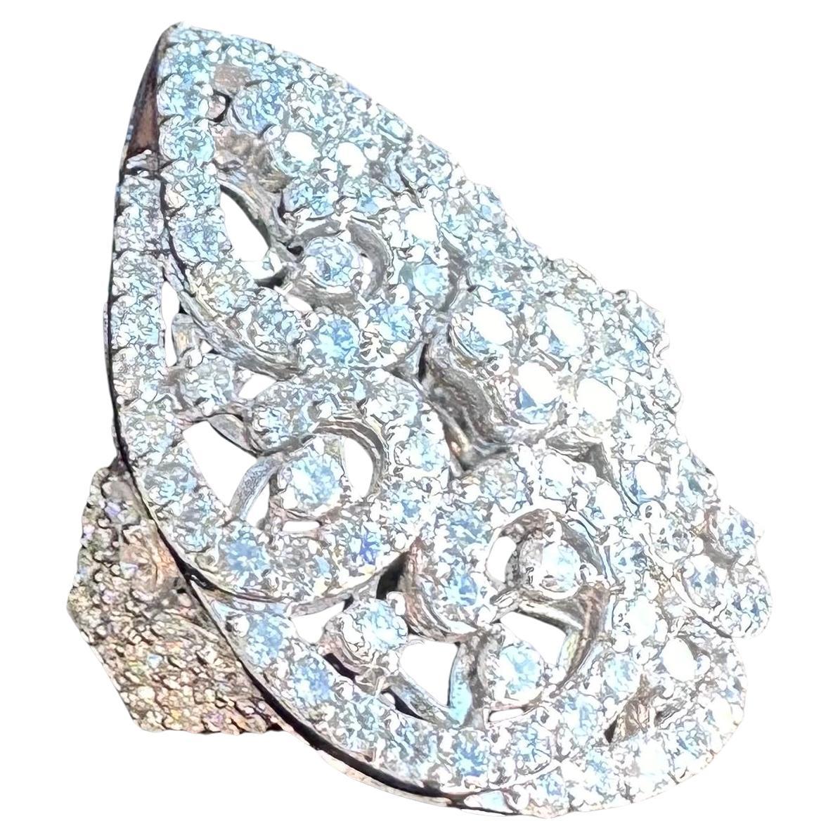  Elegant 7.00 Carat Diamond Pear Shaped Cluster Cocktail Ring in 18K White Gold