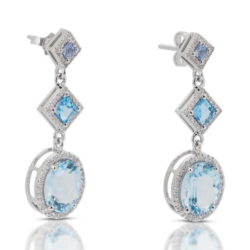 Élégantes boucles d'oreilles en or blanc 14 carats avec topaze ovale de 7,02 carats de taille mixte Neuf - En vente à רמת גן, IL