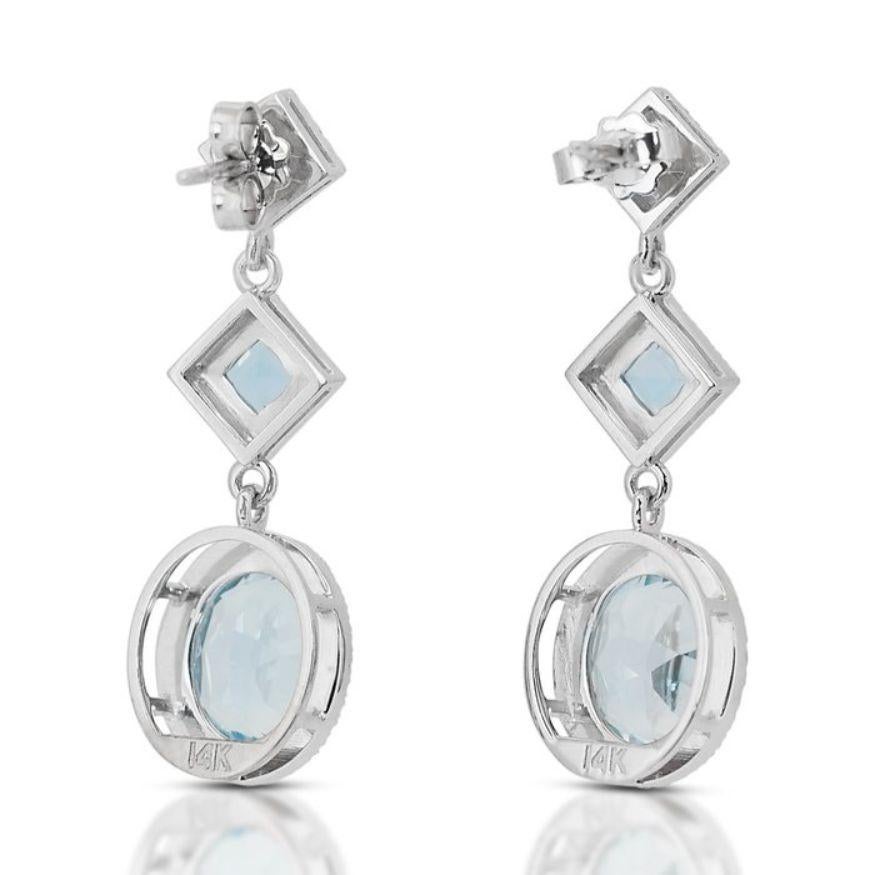 Élégantes boucles d'oreilles en or blanc 14 carats avec topaze ovale de 7,02 carats de taille mixte Pour femmes en vente