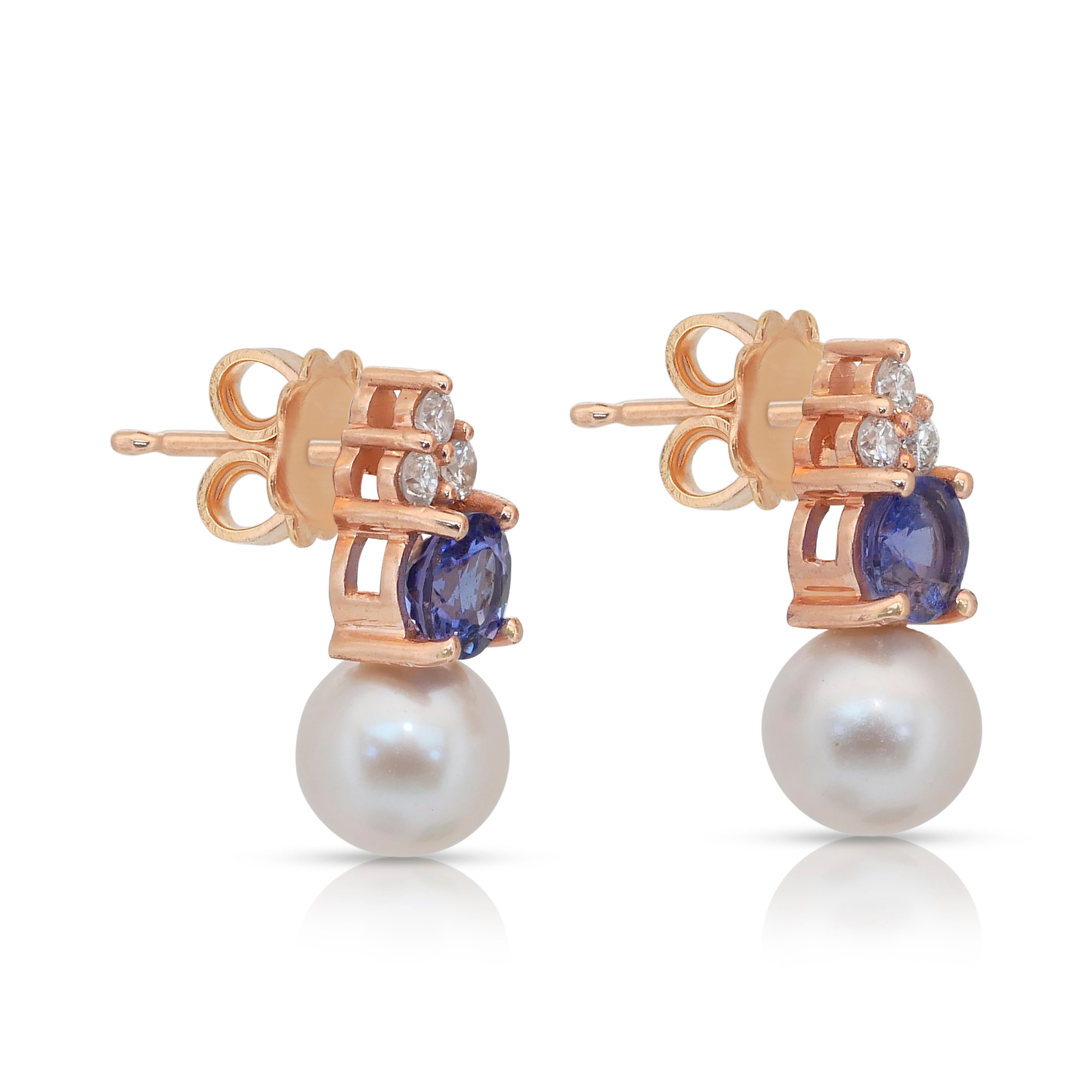 Eleganza: orecchini a goccia con perle d'acqua dolce, tanzaniti e diamanti da 7,14 ct. In condizioni Nuovo in vendita a רמת גן, IL