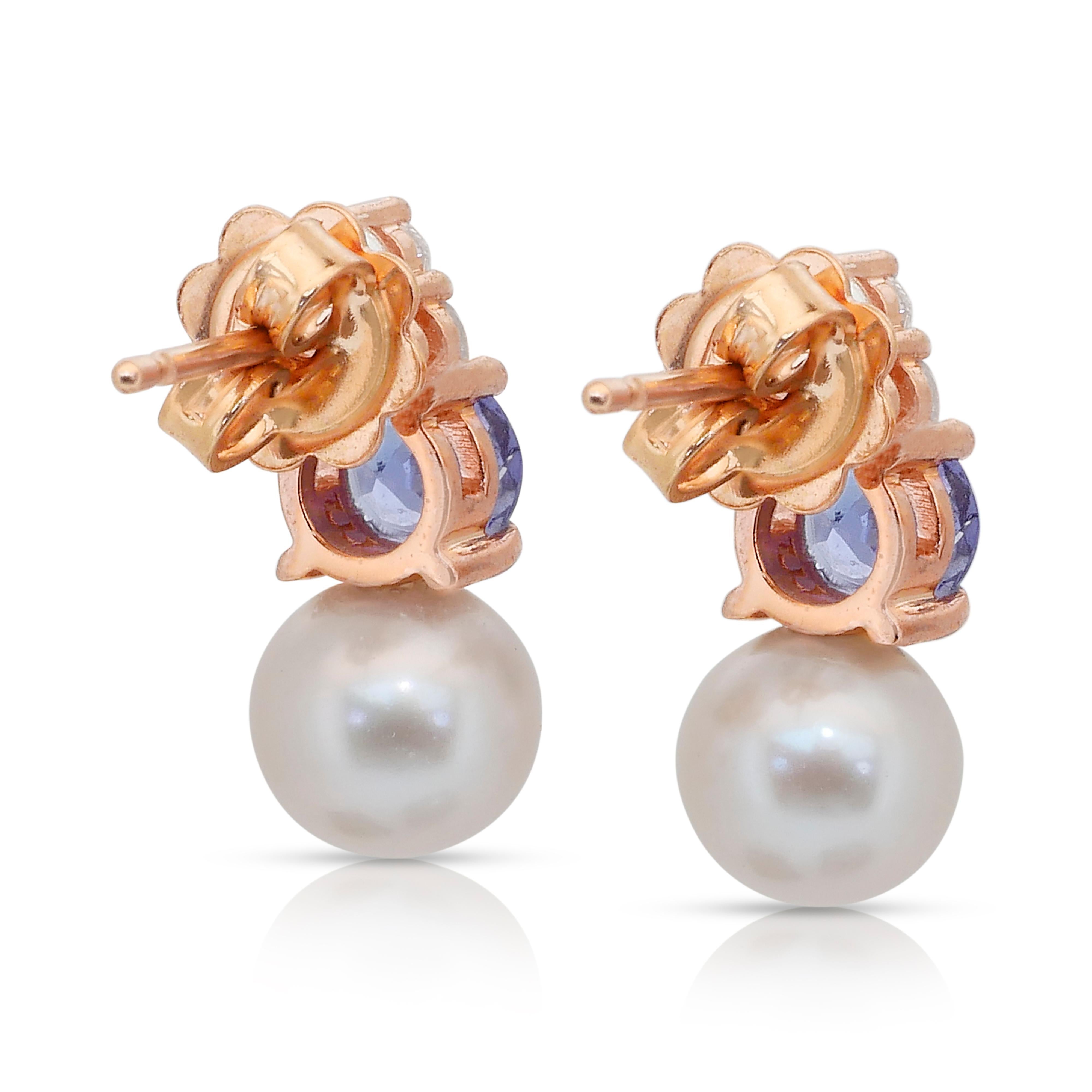 Donna Eleganza: orecchini a goccia con perle d'acqua dolce, tanzaniti e diamanti da 7,14 ct. in vendita