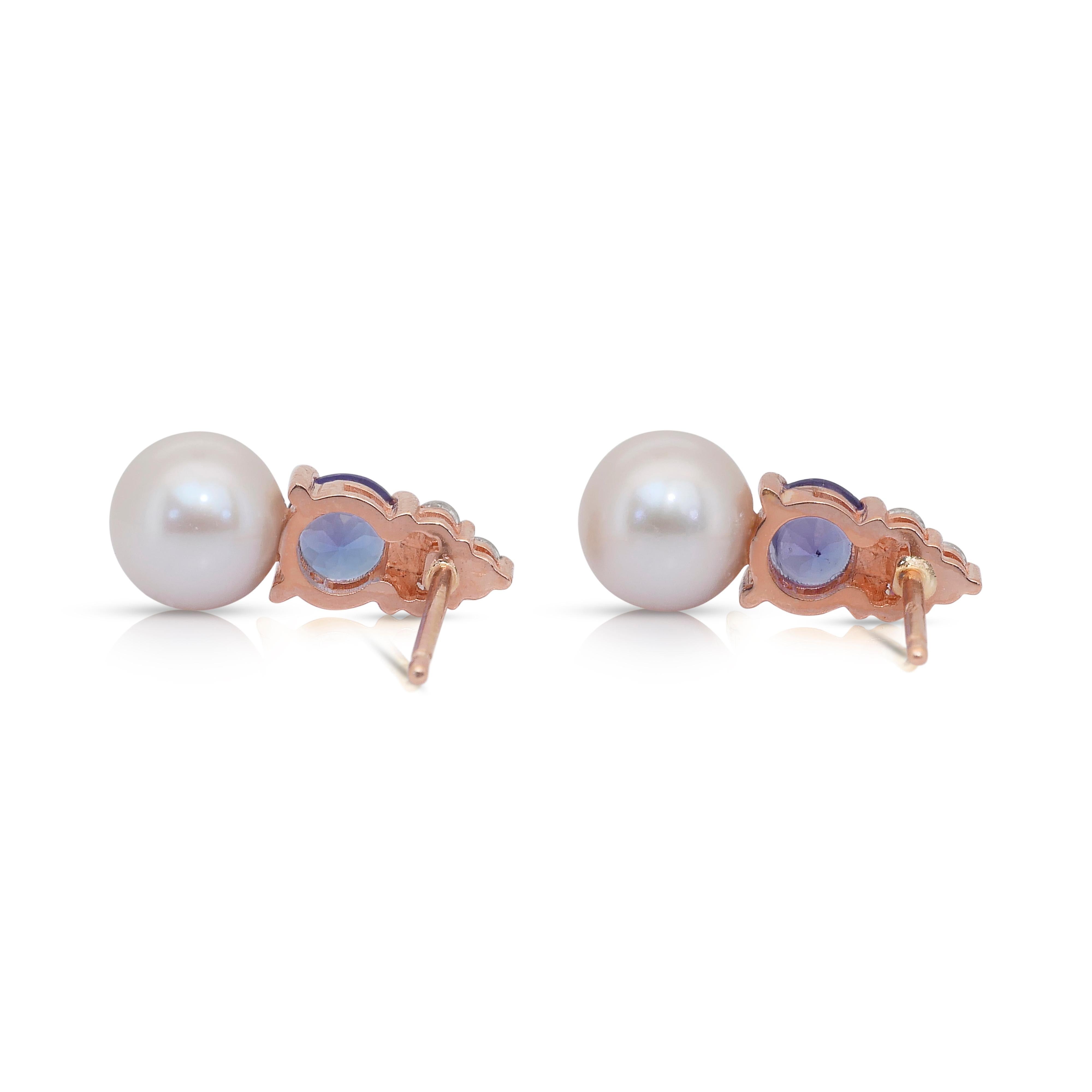Eleganza: orecchini a goccia con perle d'acqua dolce, tanzaniti e diamanti da 7,14 ct. in vendita 1