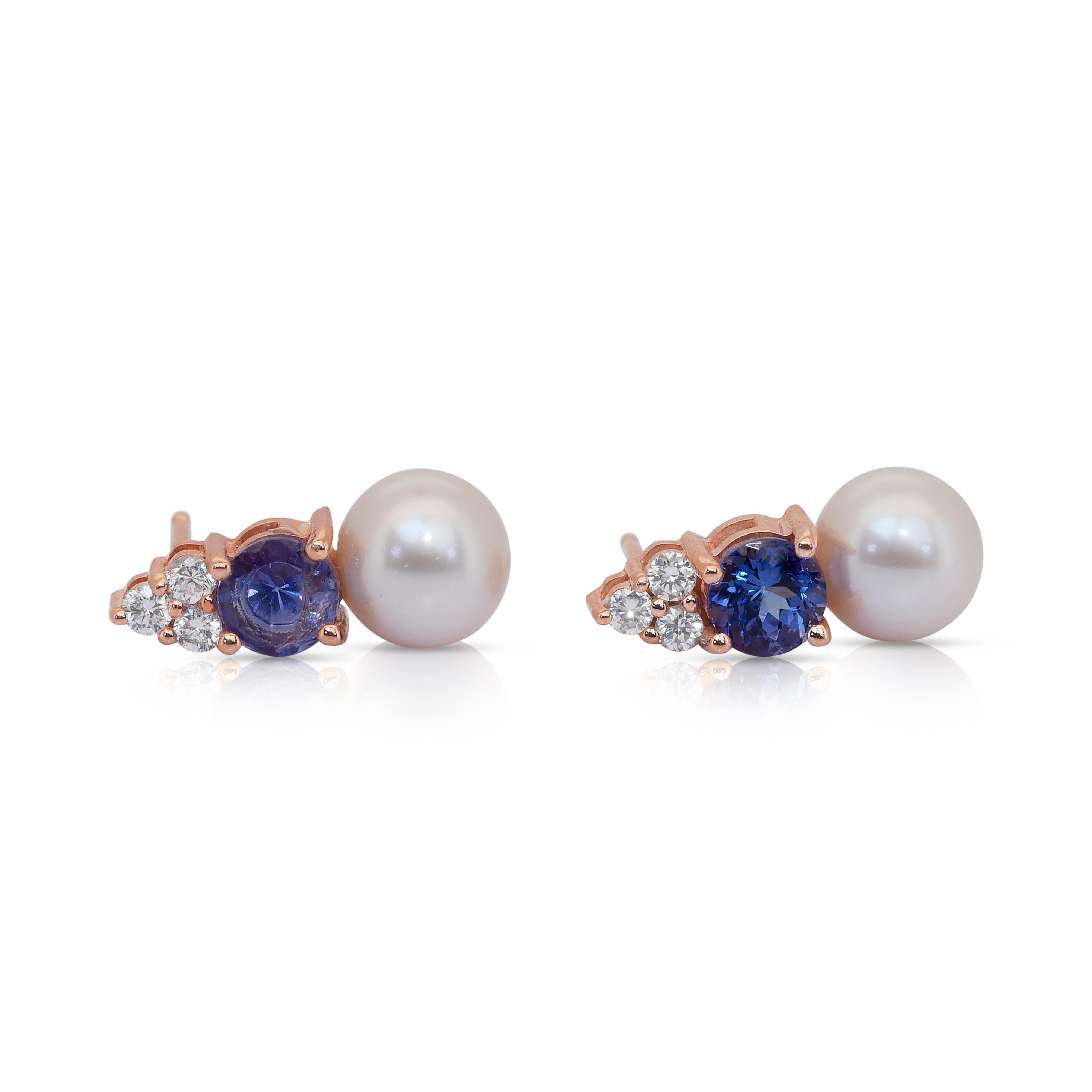 Eleganza: orecchini a goccia con perle d'acqua dolce, tanzaniti e diamanti da 7,14 ct. in vendita 2