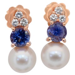 Eleganza: orecchini a goccia con perle d'acqua dolce, tanzaniti e diamanti da 7,14 ct.